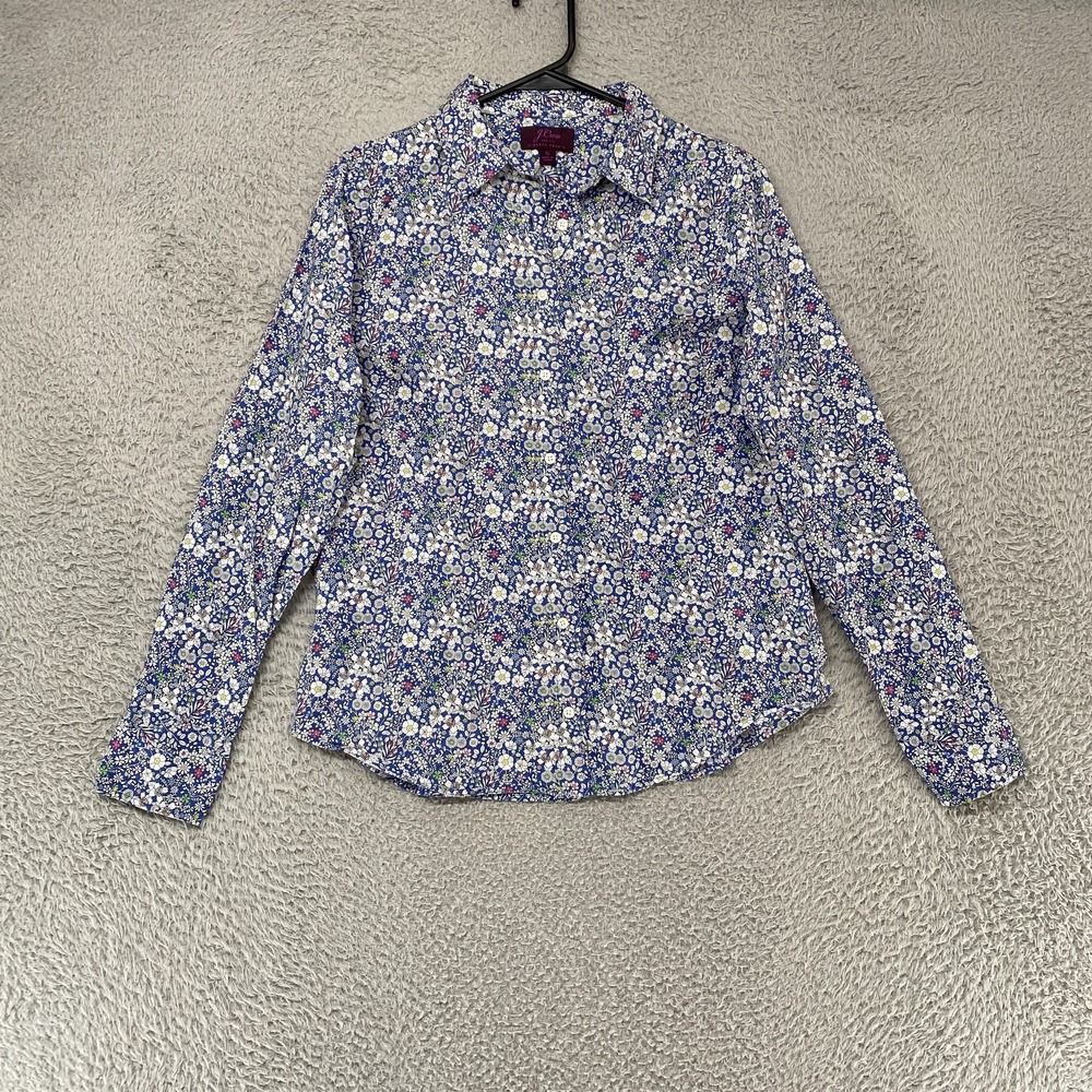 J. Crew Liberty Fabric Shirt Womens 6 Blue Floral Button Up Long Sleeve Cotton